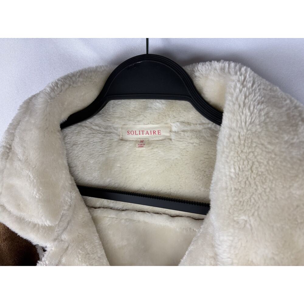 Anthro Solitaire Faux Suede Jacket Size Medium Embroidered Sherpa Lined Western - Picture 3 of 6